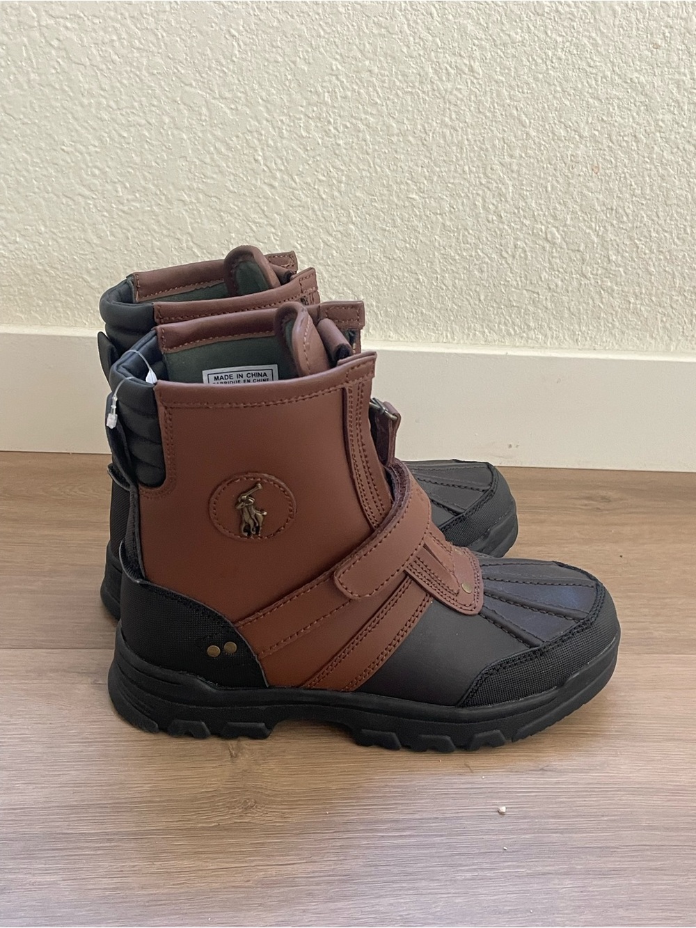 Polo by Ralph Lauren Brown & Black Leather Strap Winter Boots